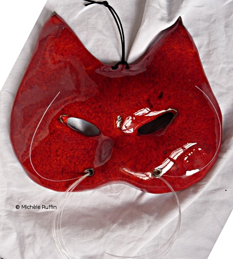 "chatchémoi"rouge - masque céramique - pièce unique