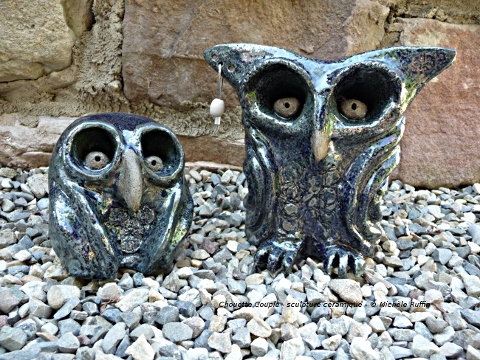 "Chouette Couple" sculpture céramique © Michèle Ruffin